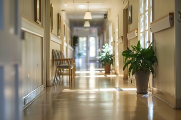 Welllit tidy nursing home corridor. Concept Nursing Home Interior Design, Lighting Solutions, Senior Care Facilities, Hospice Environment