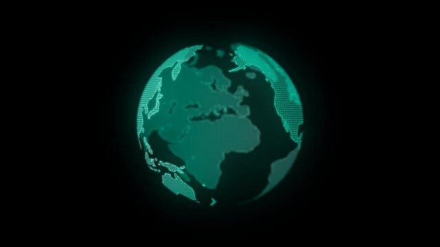 Animated Globe Rotating Hologram.  Alpha channel, transparent background. 4K resolution