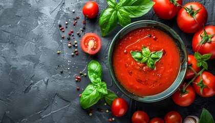 Basil infused tomato soup served in a bowl