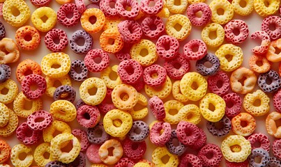 Many colorful cereal rings as a background wallpaper, Generative AI 