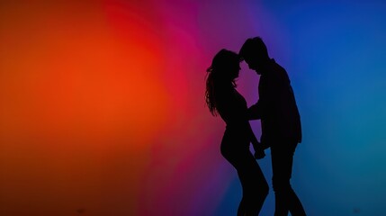 Solid Colored background shows a couples silhouette 