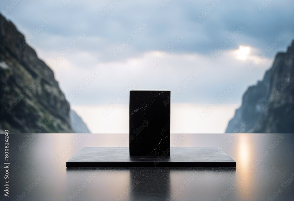 Aufkleber 'the podium firmly standing black stone poduim background dais empty platform racked rock abstract d