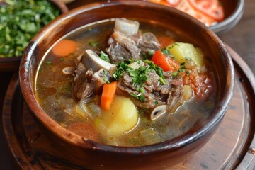 Beef rib soup with tomatoes carrots potato and broth Refreshing for cold weather or Eid Al Adha