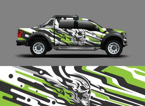 car wrap  decal  vinyl sticker designs concept. auto design geometric stripe skull background for wrap vehicles  race cars  cargo vans  and livery