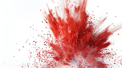 A mesmerizing display of red chalk particles erupting in an explosion against a pure white background