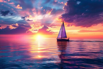 Boat on the ocean at sundown