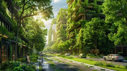 A city street with a lot of greenery and trees