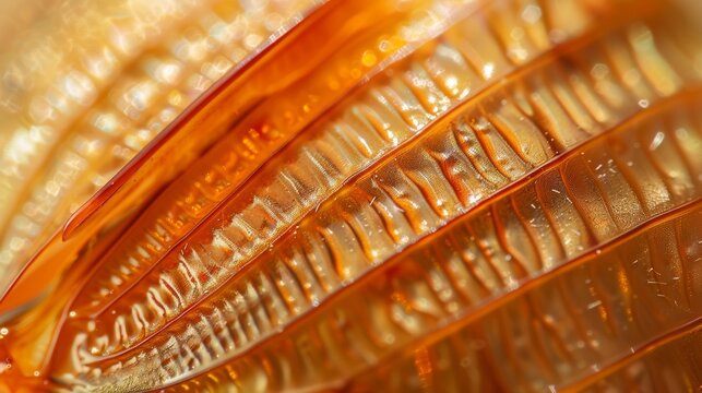 The smooth and shiny surface of a beetles shell revealing the fine microtextures that provide protection for this small creature..