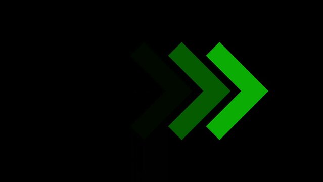 Green arrows animation. Chevron animation on black background for presentations, directional concepts, business plans, finance reports, website design, and marketing materials. Arrows loop animation