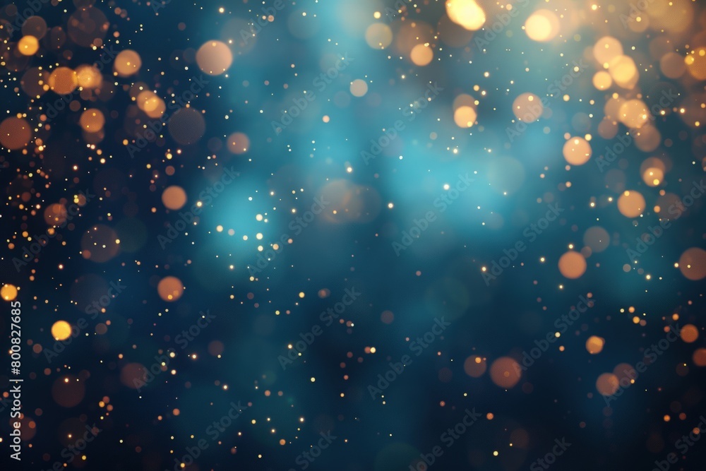 Poster fireworks and golden bokeh on blue background. generate ai image