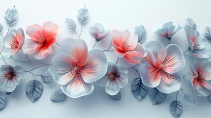 3d illustration visualized flora frame background for art, design and decor on white background.