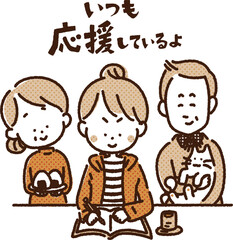 勉強する女の子と応援する親のイラスト