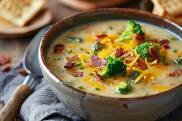 Broccoli cheese and bacon in potato soup