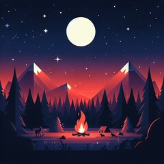 Night Campfire in the Forest