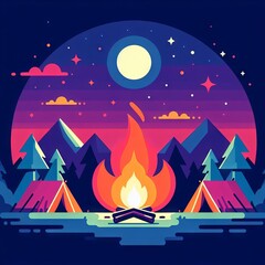 Night Campfire in the Forest