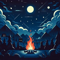 Night Campfire in the Forest