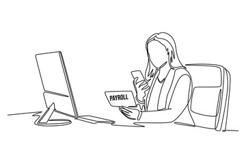 One continuous line drawing of Salary payroll system or employee wages concept. Doodle vector illustration in simple linear style