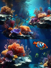 The underwater world of the ocean on the theme of World Oceans Day generate ai