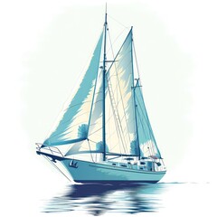 Capture the timeless beauty of a classic sailboat with vintage charm, ocean blues, serene vibes, and nautical elegance against a white background