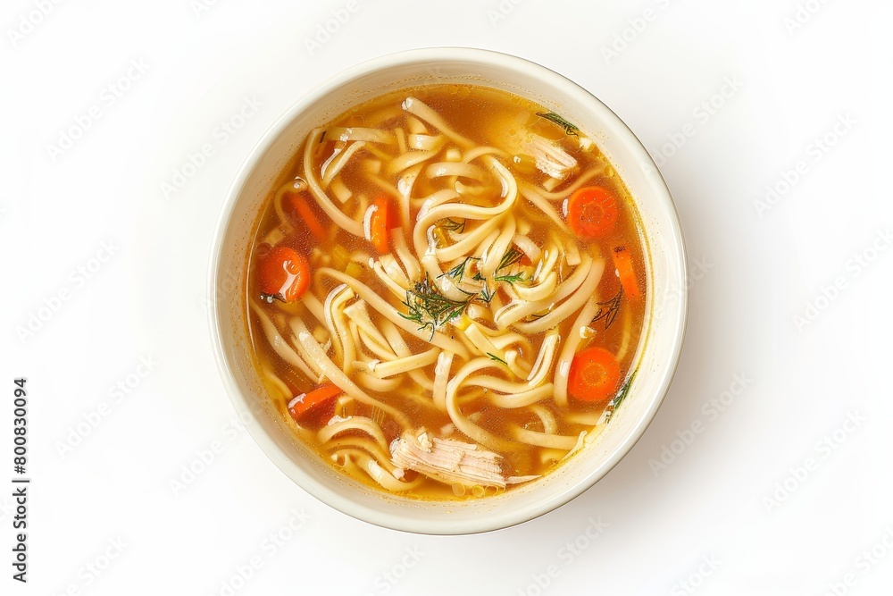 Wall mural chicken noodle soup in white bowl with parsley