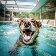 Happy dog in a swimming pool