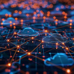 Cloud computing network storing vast amounts of financial data, symbolizing the infrastructure behind digital finance