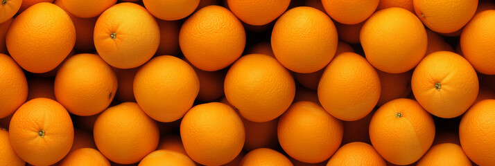 A visually appealing texture created by neatly stacked whole oranges filling the frame with a monochromatic scheme