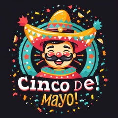 Celebrate Cinco De Mayo with a captivating logo! Picture a cheerful cartoon cactus in a colorful sombrero and charming fake mustache