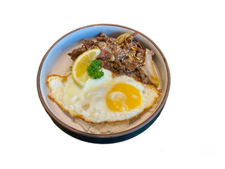 The Japanese beef and fried egg rice bowl is incredibly tasty