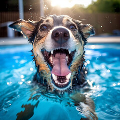 Happy dog in a swimming pool