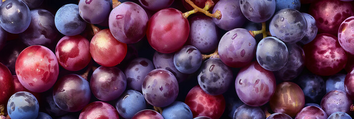 A mixture of colorful grapes, from deep purples to light reds, detailed and ripe, perfect for...
