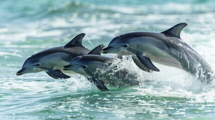 Joining a pod of playful dolphins as they leap and frolic in the crystal-clear waters  