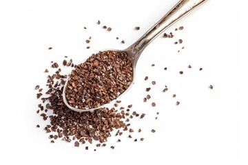 Chicory granules on white background top view