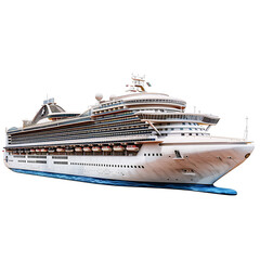 Cruise ship side view on isolated transparent background