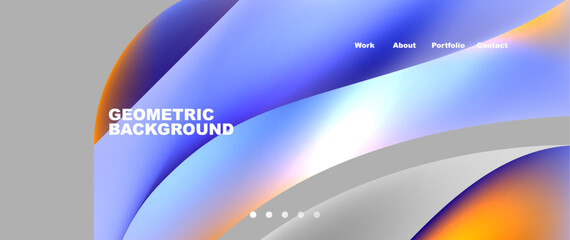 A geometric background featuring waves in azure, orange, and gray hues. Reminiscent of automotive design with electric blue and violet accents