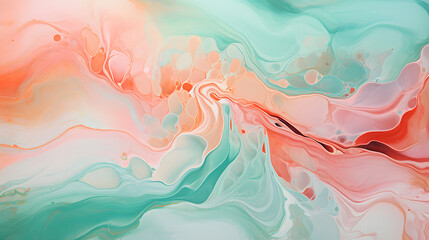 Fototapeta premium Digital coral and mint green watercolor marble abstract graphic poster background