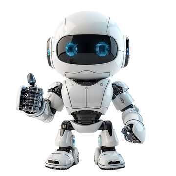 Cute ai robot chatbot thumbs up on isolated transparent background