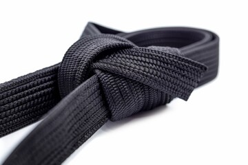 Close up of karate black belt on white background