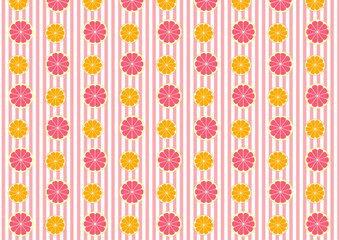 オレンジ　グレープフルーツ　輪切り　イラスト　ストライプ　パターン　背景　素材