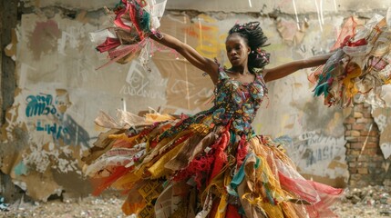 Fototapeta premium A video of a dance performance at the festival incorporating movements and costumes made from recycled materials inspiring viewers to think outside the box in terms of sustainability.
