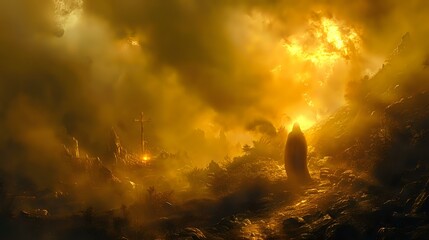 Awe-Inspiring Symbolism: Silhouette Figure and Symbolic Cross