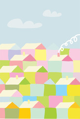  Сoloring  town. Old town street. Old city landscape. Mediterranean town. Vector Illustration.