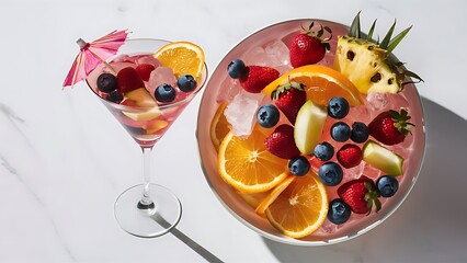 Cocktail set with fresh summer fruits isolated