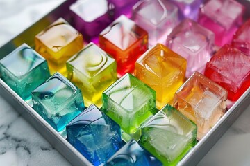 Colored ice in tray