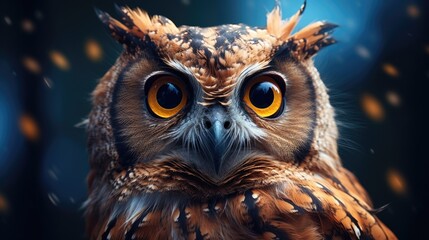 Close up of owl with yellow eyes