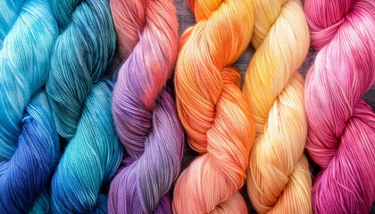Colorful dyed yarn background full frame shot depicting silk cotton in natural colors