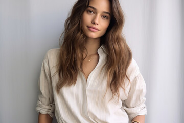 Naklejka premium young and beautiful stylish woman in white shirt