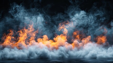   A significant volume of smoke rising from a body of water against a backdrop of absolute blackness