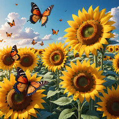 sunflowers and butterflies