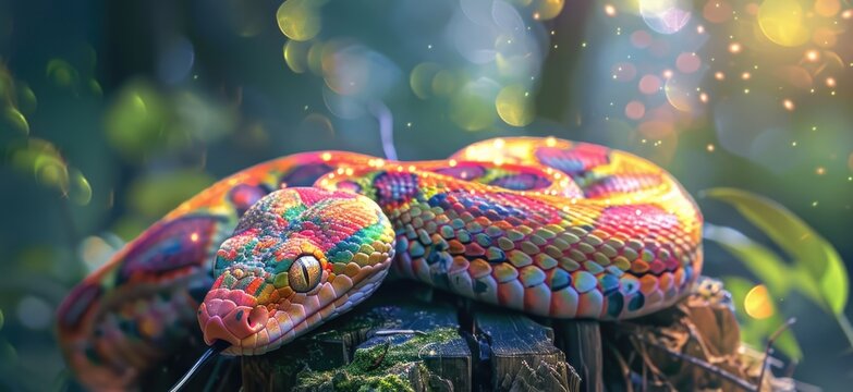A beautiful and dangerous predatory snake Poisonous exotic reptile